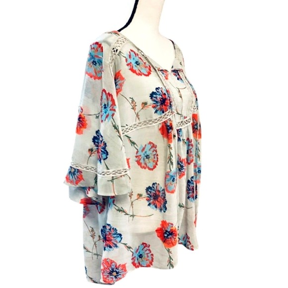 Chelsea & Theodore Woman Floral Boho Tunic top Off-White Floral S2X - Picture 3 of 10